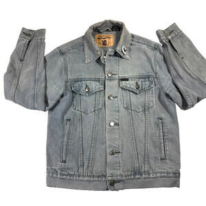 FUSAI Denim Jacket Mens Small Gray Vintage 90s Grunge Streetwear Trucker